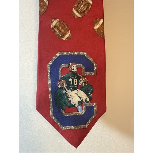 Vintage Chaps Ralph Lauren Necktie Mens Red Football Pointed Classic Tie Sports - Picture 1 of 6